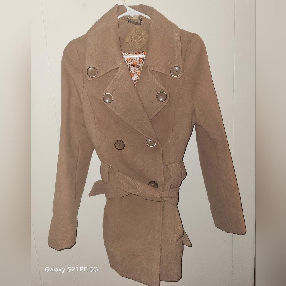 JOUJOU Tan Double Breasted Button Up Pea Coat sz Small